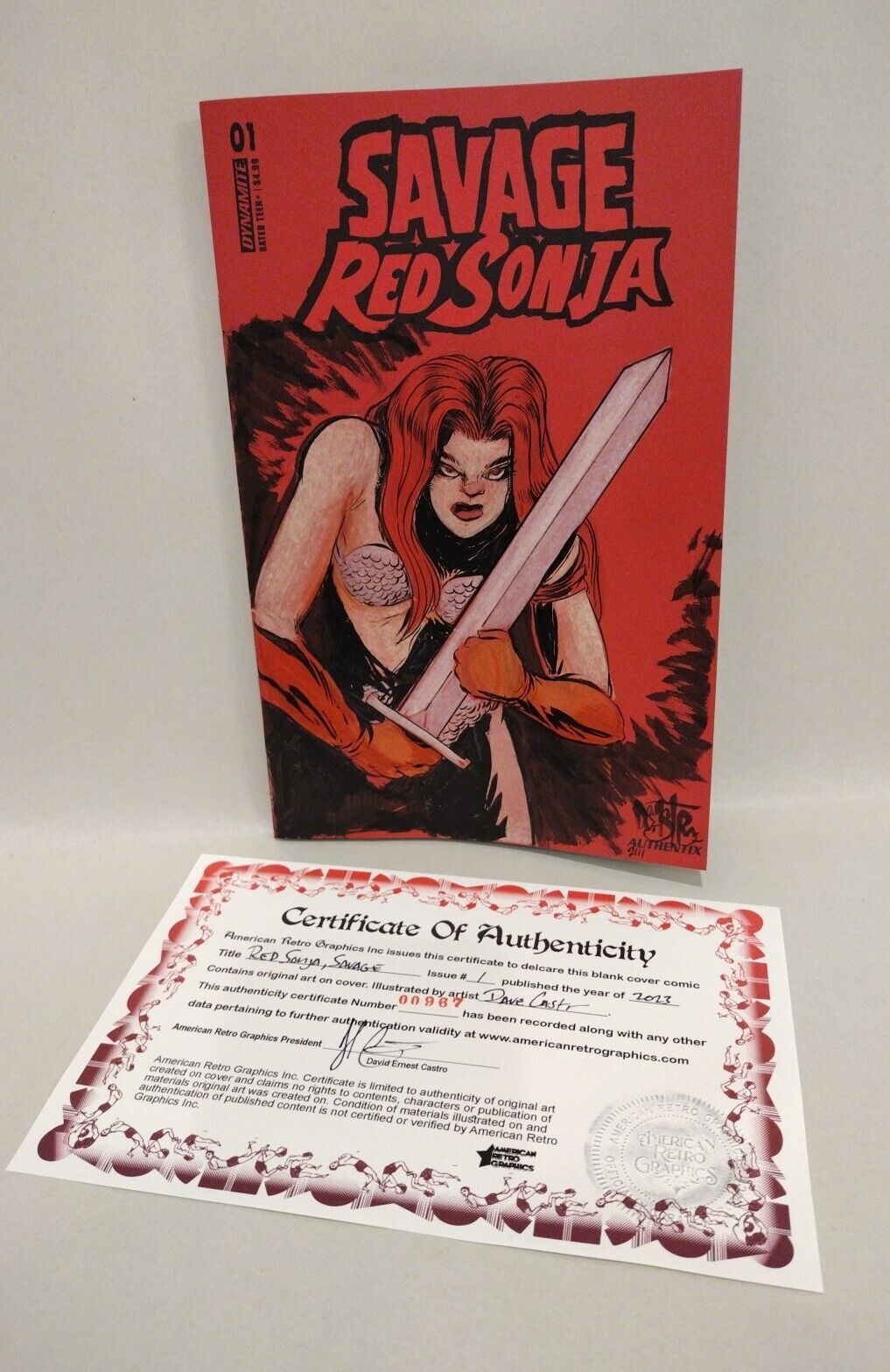 Savage Red Sonja #1 Red Sketch Variant Cover Comic W Dave Castr Original Art