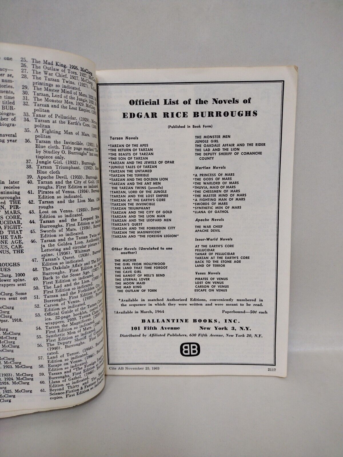 Antiquarian Bookman #22 (1963) Trade Magazine Edgar Rice Burroughs Index Issue 