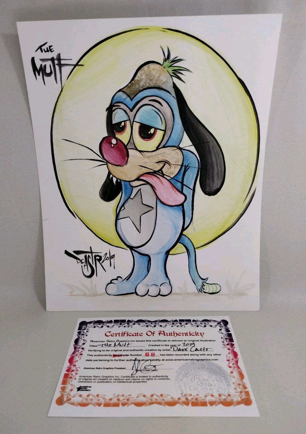 The Mutt 8 x 10" Dave Castr Original Sad Dog Comic Watercolor Art W ARG COA 68