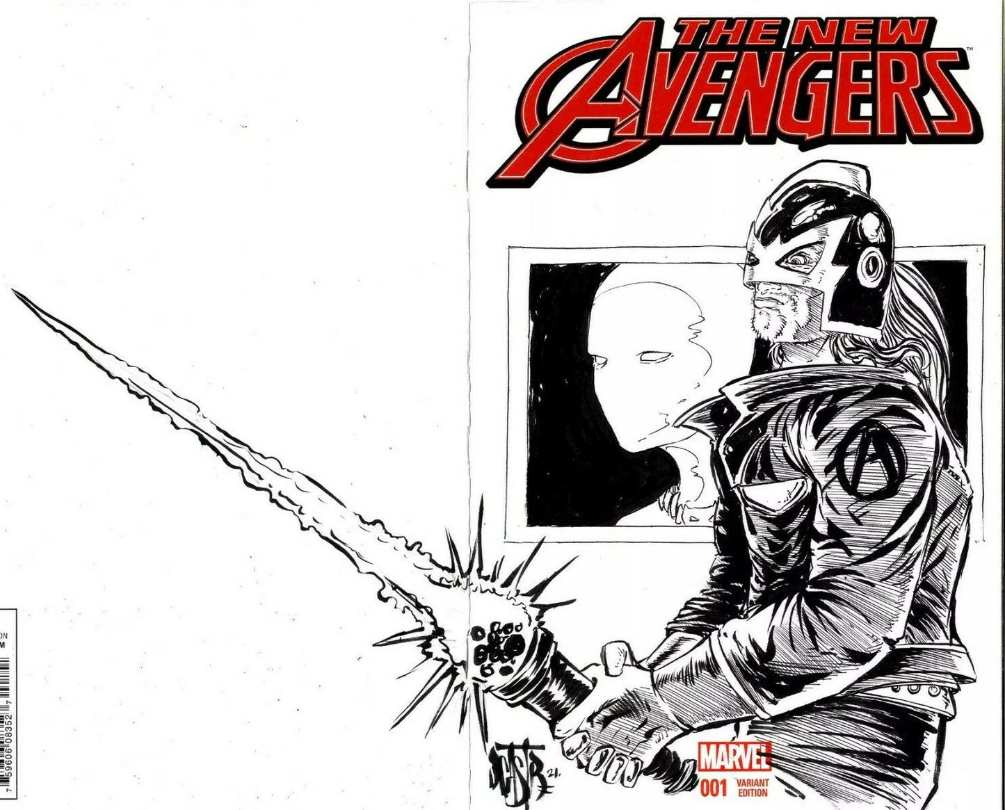 New Avengers #1 Marvel 2015 Sketch Cvr Comic W Original DCastr Black Knight Art