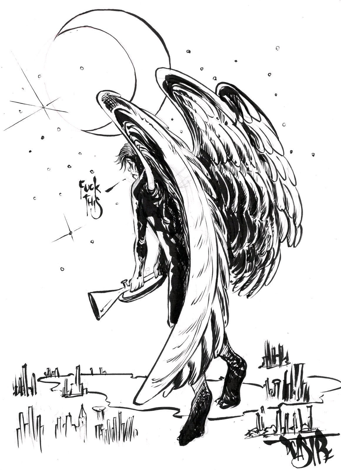 Gabriel Original (2020) Dave Castr 8.5 X 11" Ink Drawing W ARG COA #194