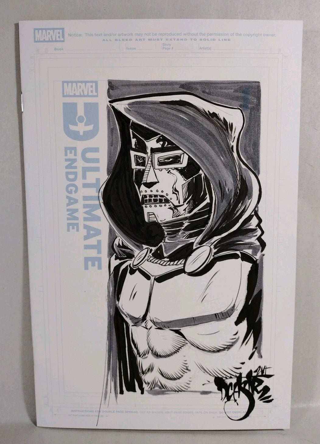 Ultimate Endgame #1 (2025) Marvel Comic Sketch Cover W Original DCastr Doom Art