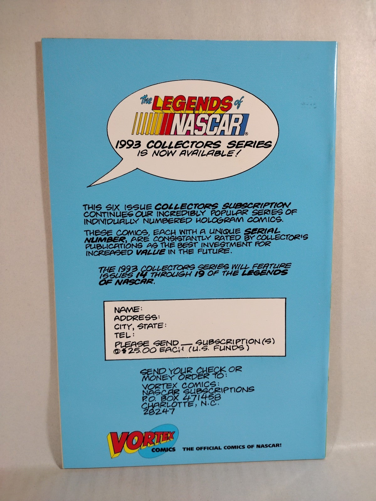 Legends of NASCAR 1992 Vortex Comic #'d Hologram Set Issues 9 10 11 12 13