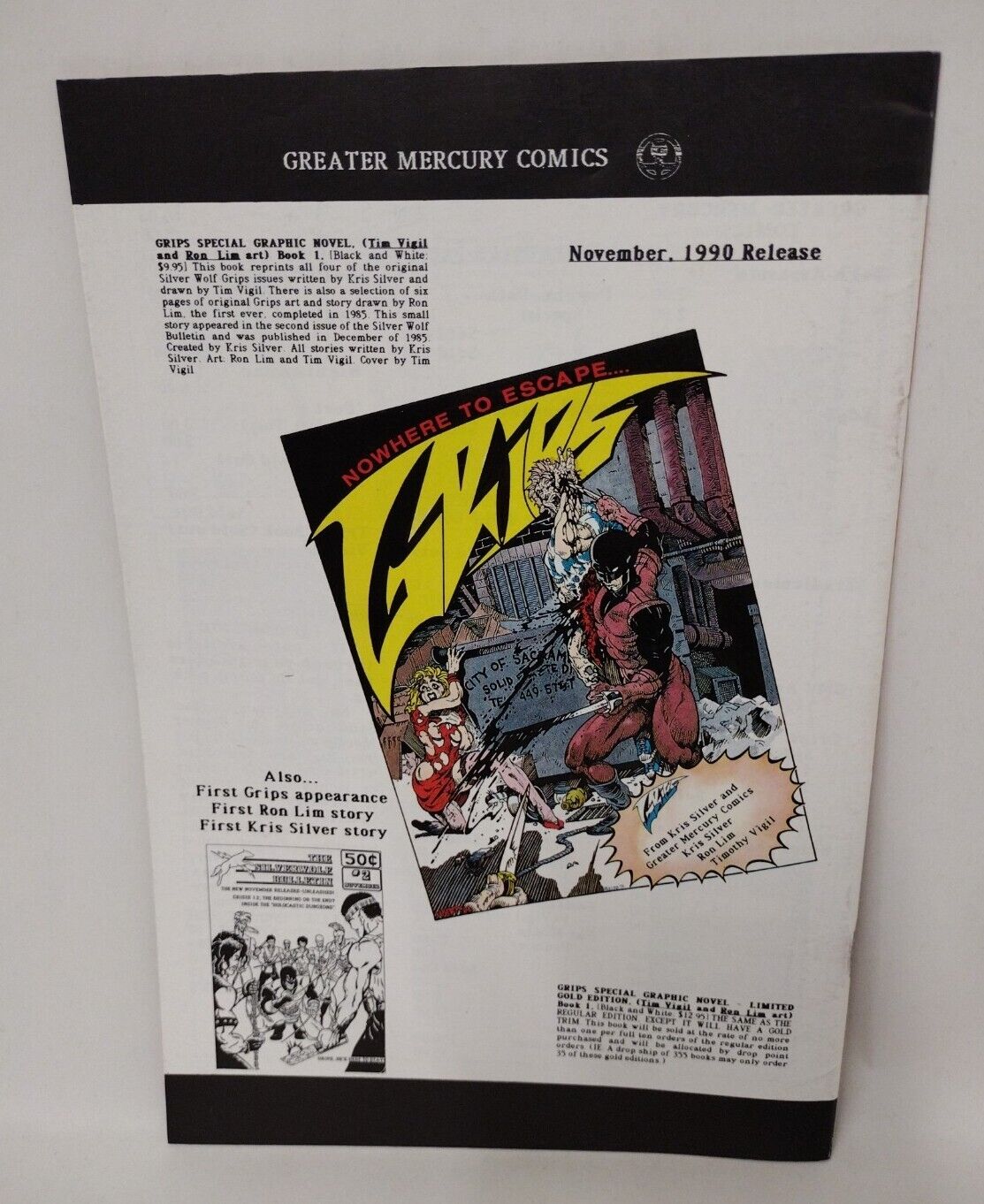 Greater Mercury Comics Action #6 (1990) featuring Grips + Night Master Rare GMC