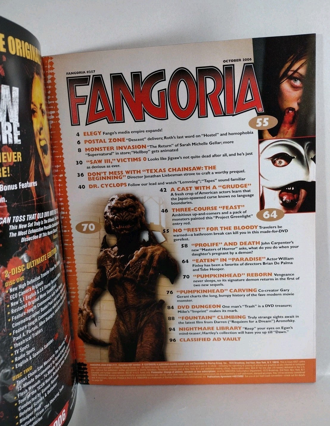 FANGORIA Magazine #257 (2006) SAW 3 TCM Pumkinhead Grudge 2 Feast 100 Pgs