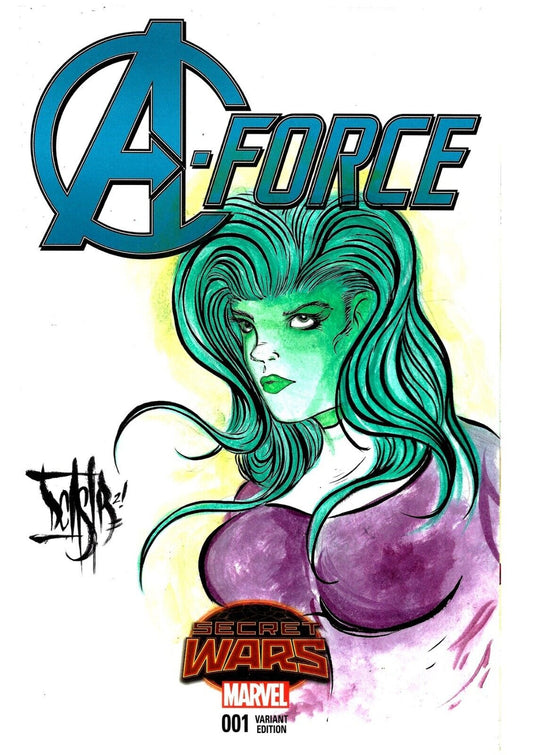 A-FORCE SECRET WARS #1 Sketch Variant Cover Comic 2015 W Original Art Dave Castr
