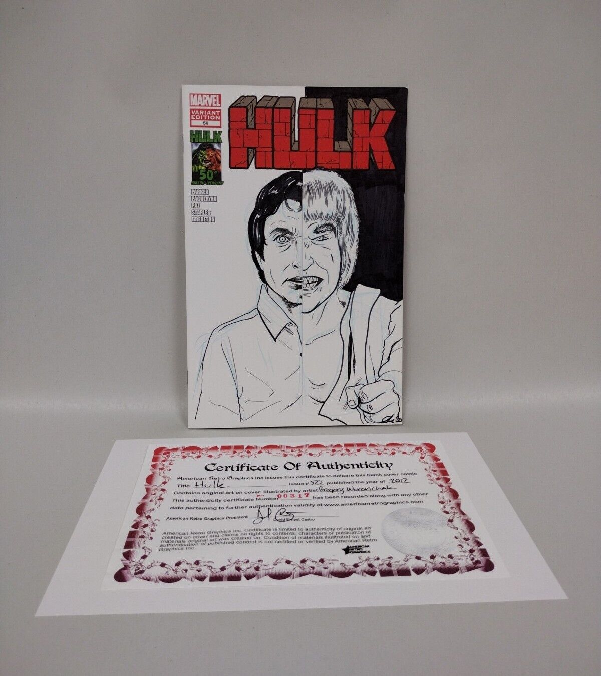 Hulk # 50 (2012) Blank Cover Comic W Original Gregory Woronchak Art ARG COA 317