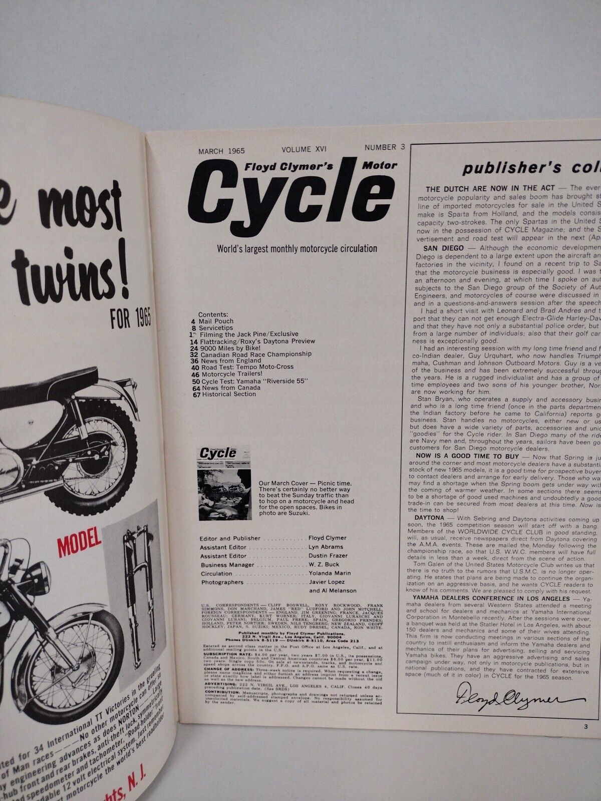 Cycle (1965) Motorcycle Magazine Floyd Clymer Lot March April May