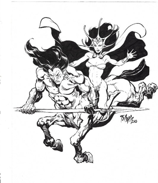 Original Tim Vigil Moon Maid & Centaur Inked Illustration 11 X 14 Signed