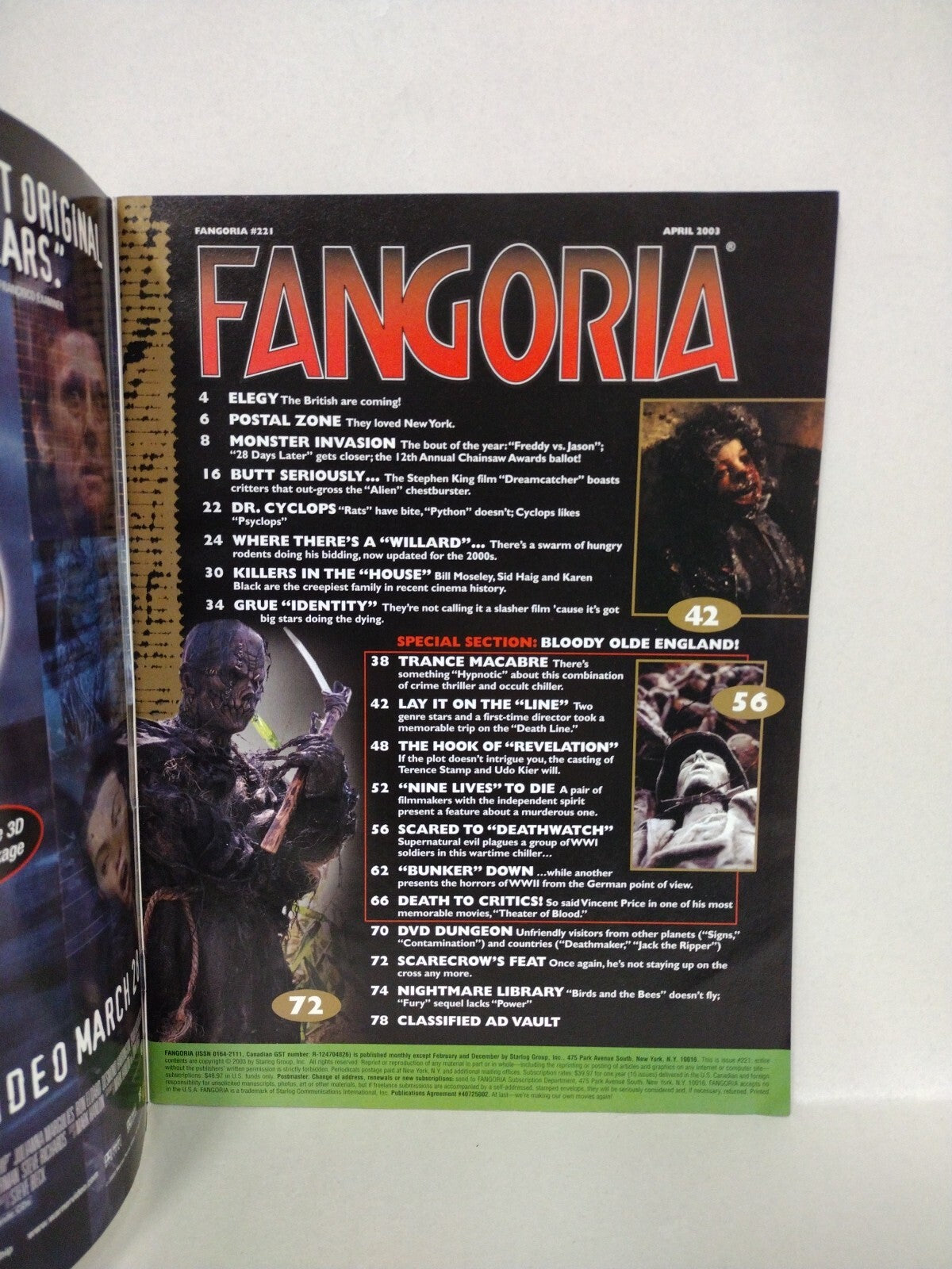 FANGORIA Magazine #221 (2003) Stephen King Dreamcatcher Freddy Vs Jason Willard