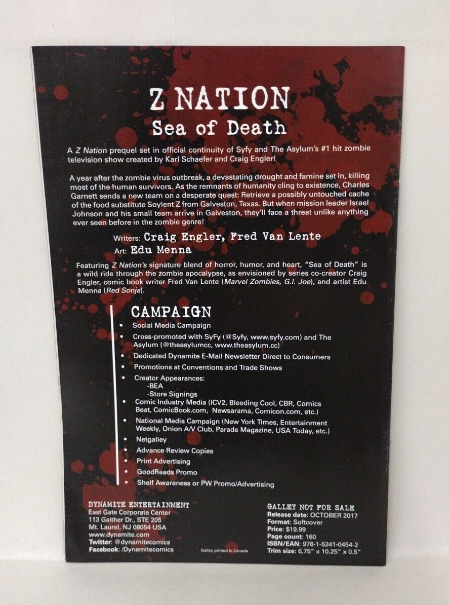 Z Nation Sea Of Death (2017) Dynamite Asylum Promotional Galley Zombie Comic 