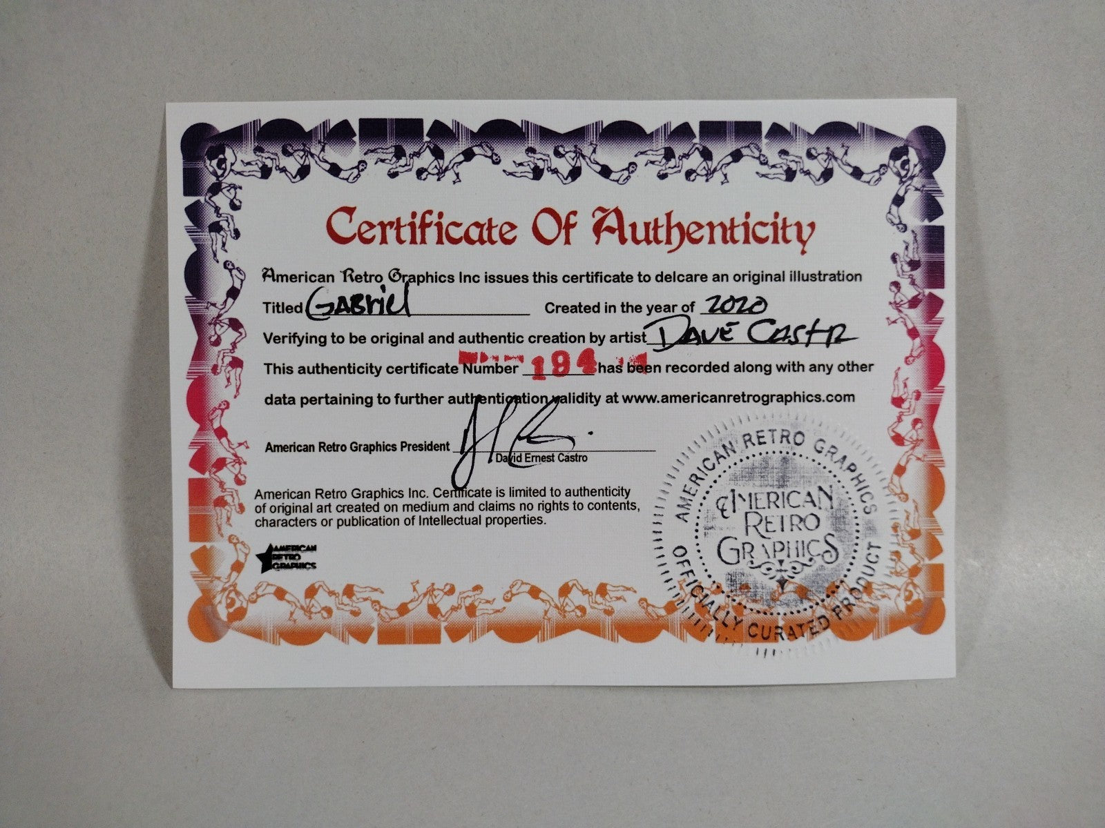 Gabriel Original (2020) Dave Castr 8.5 X 11" Ink Drawing W ARG COA #194