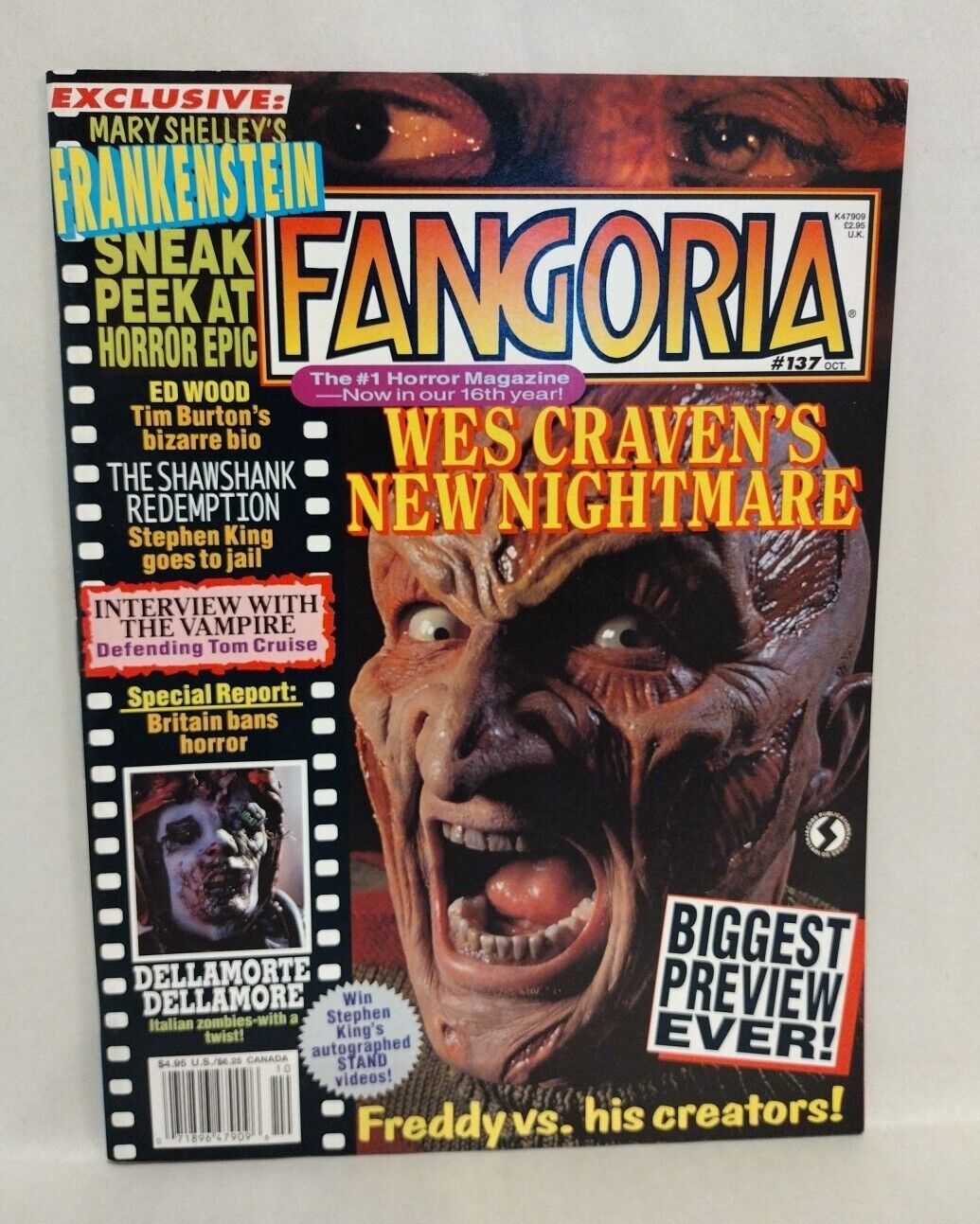 FANGORIA Magazine #137 (1994) New Nightmare Frankenstein Ed Wood Dellamorte 