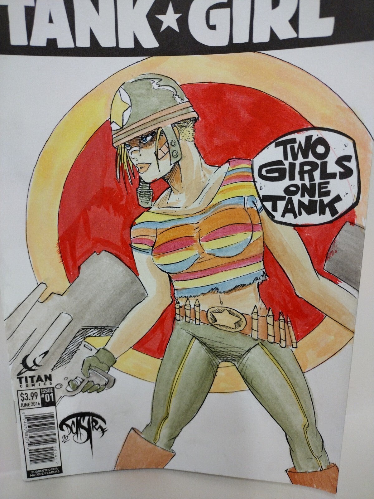 Tank Girl Two Girls One Tank #1 (2016) Sketch Cover Comic W Original DCastr Art