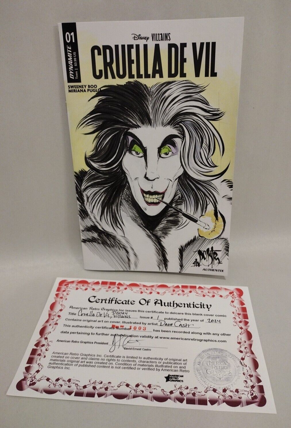 Disney Cruella De Vil 1 (2024) Dynamite Sketch Cover Comic W Original DCastr Art