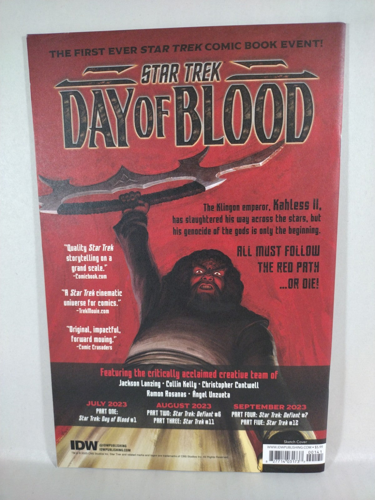 Star Trek Day Of Blood #1 (2023) IDW Cover D Red Blank Sketch Cover NM