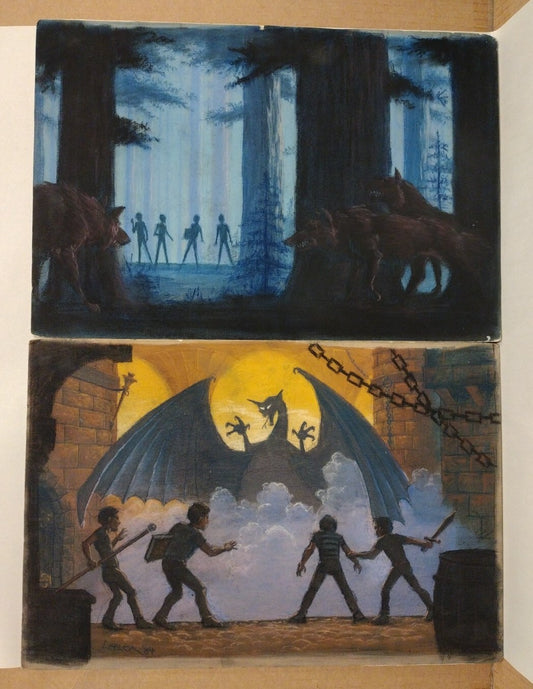Original Doug Lefler (1984) Fantasy Oil Pastel Illustration Set Wolves Dragon 