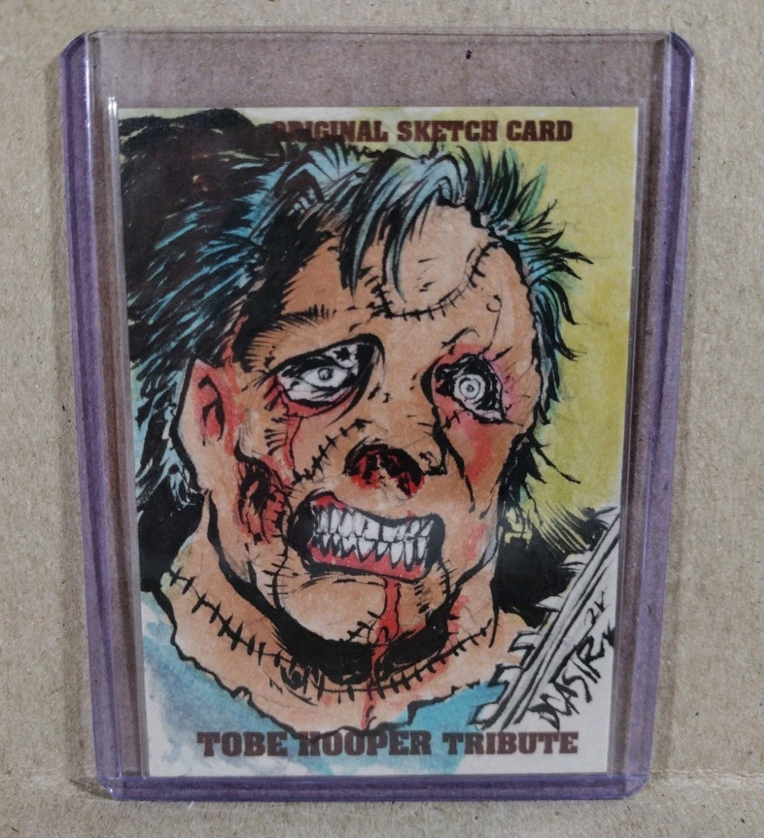 Tobe Hooper Tribute Sketch Card 2022 ARG W Original Dave Castr Leather Face Art