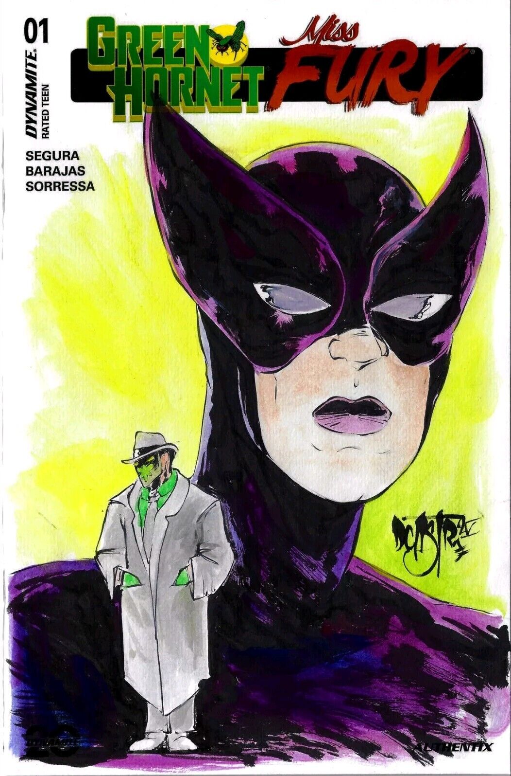 Green Hornet Miss Fury 1 (2025) Dynamite Sketch Cover Comic W Original DCast Art