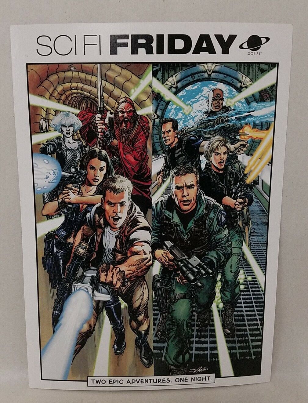 SCI FI FRIDAY (2002) 5x7" Promo Postcard Stargate SG1 Farscape Neal Adams Art