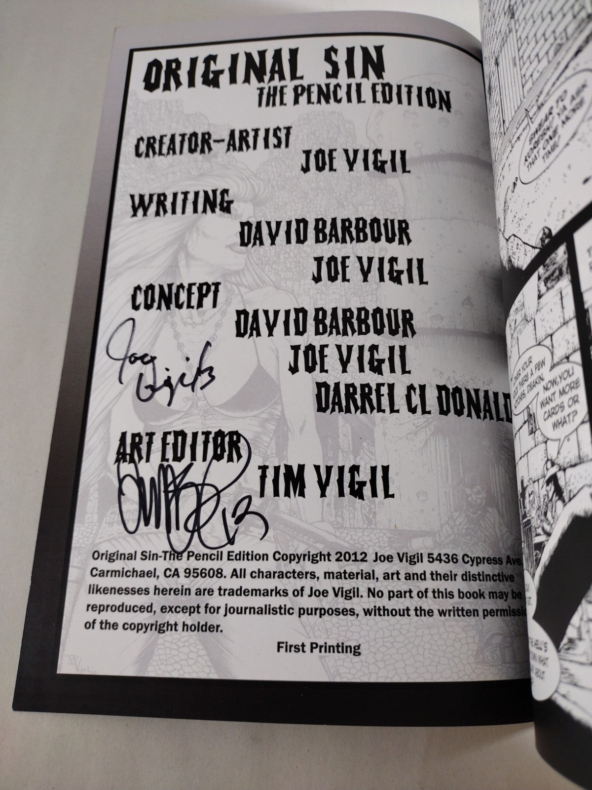 Original Sin Vol 1 (2012) GIH Lead Edition Wild Angels TPB Signed Joe Tim Vigil