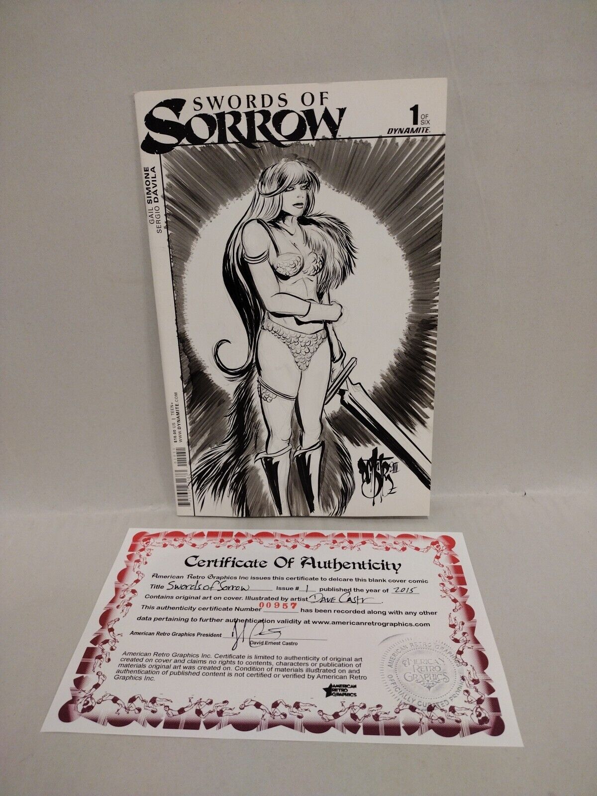 Swords Of Sorrow 1 Dynamite 2015 Sketch Variant Comic W Original Dave Castr Art