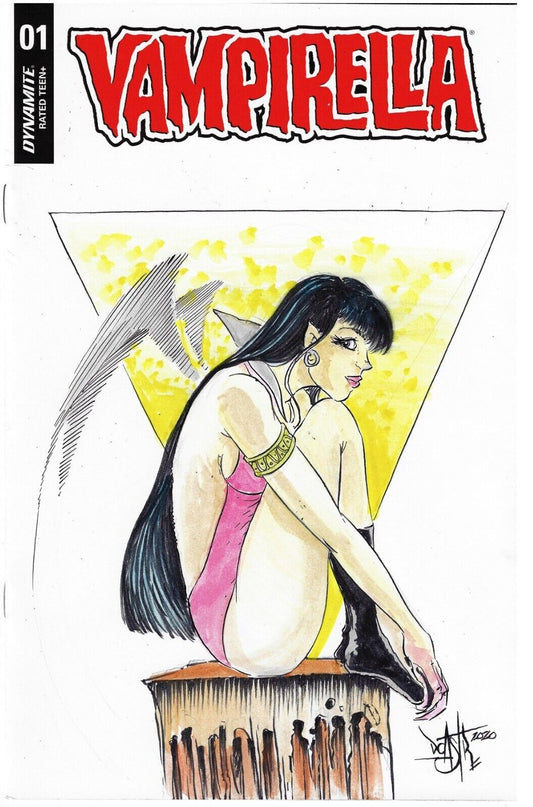 Vampirella #1 (2018) Dynamite Sketch Variant Comic W Original Dave Castr Art COA