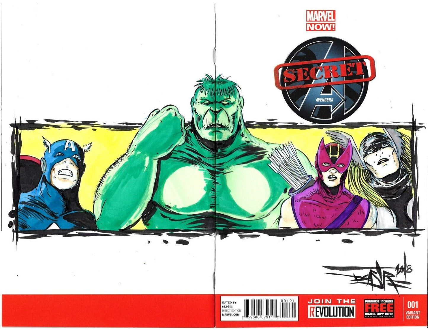 Secret Avengers #1 (2013) Marvel Sketch Cover Comic w Original Dave Castr Art