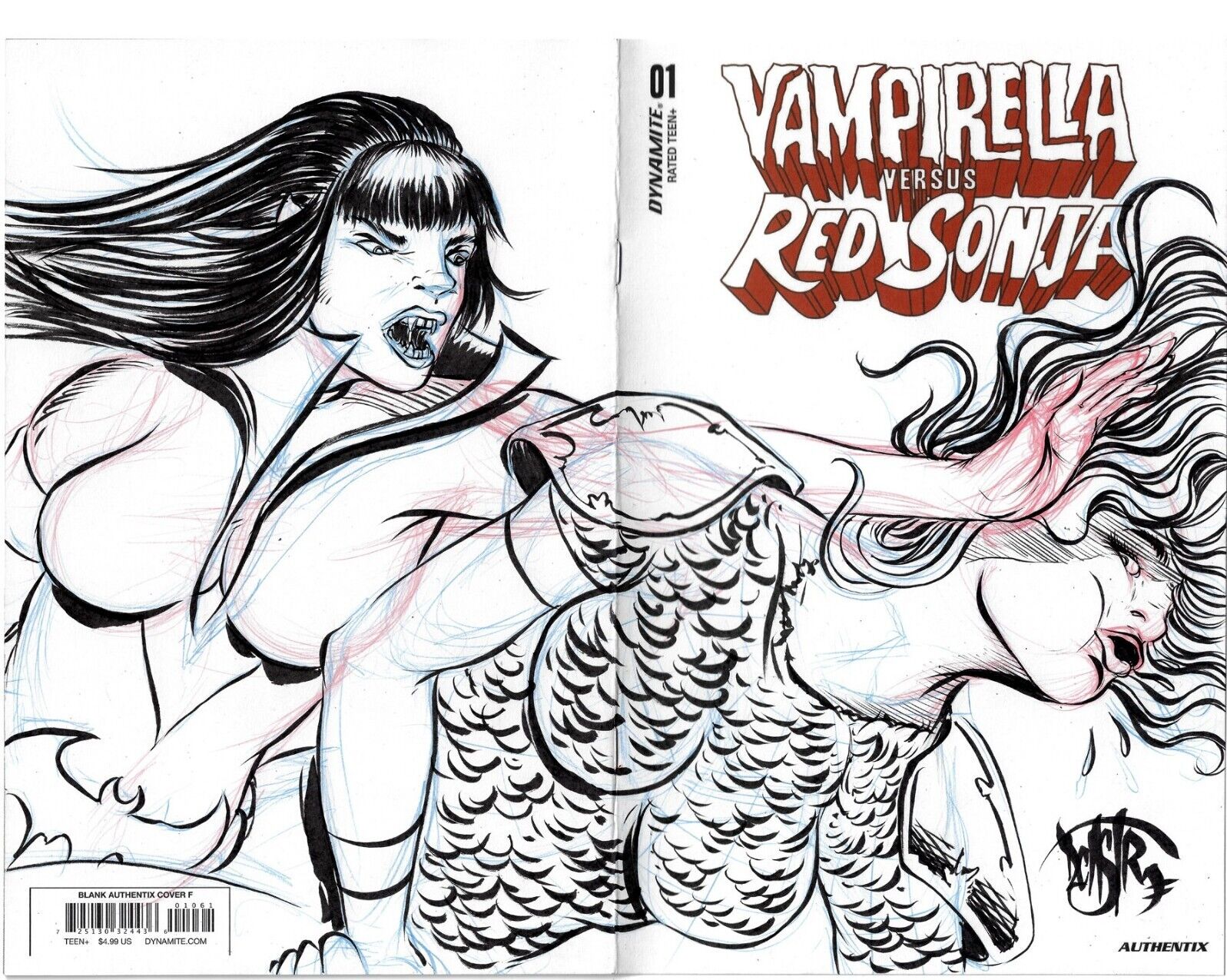 Vampirella VS Red Sonja #1 (2022) Blank Cover Comic W Original Dave Castr Art