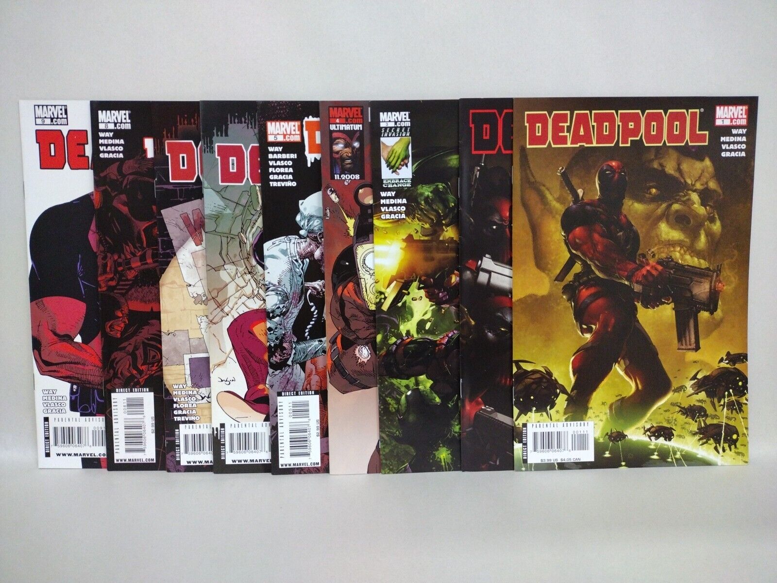 Deadpool (2008) Marvel Comic Lot Set #1 2 3 4 5 6 7 8 9 Daniel Way Paco Medina