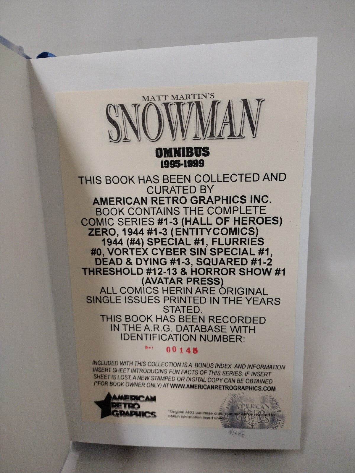 Matt Martin's Snowman (1995-1999) Omnibus ARG Custom Bound Horror Comics HC New