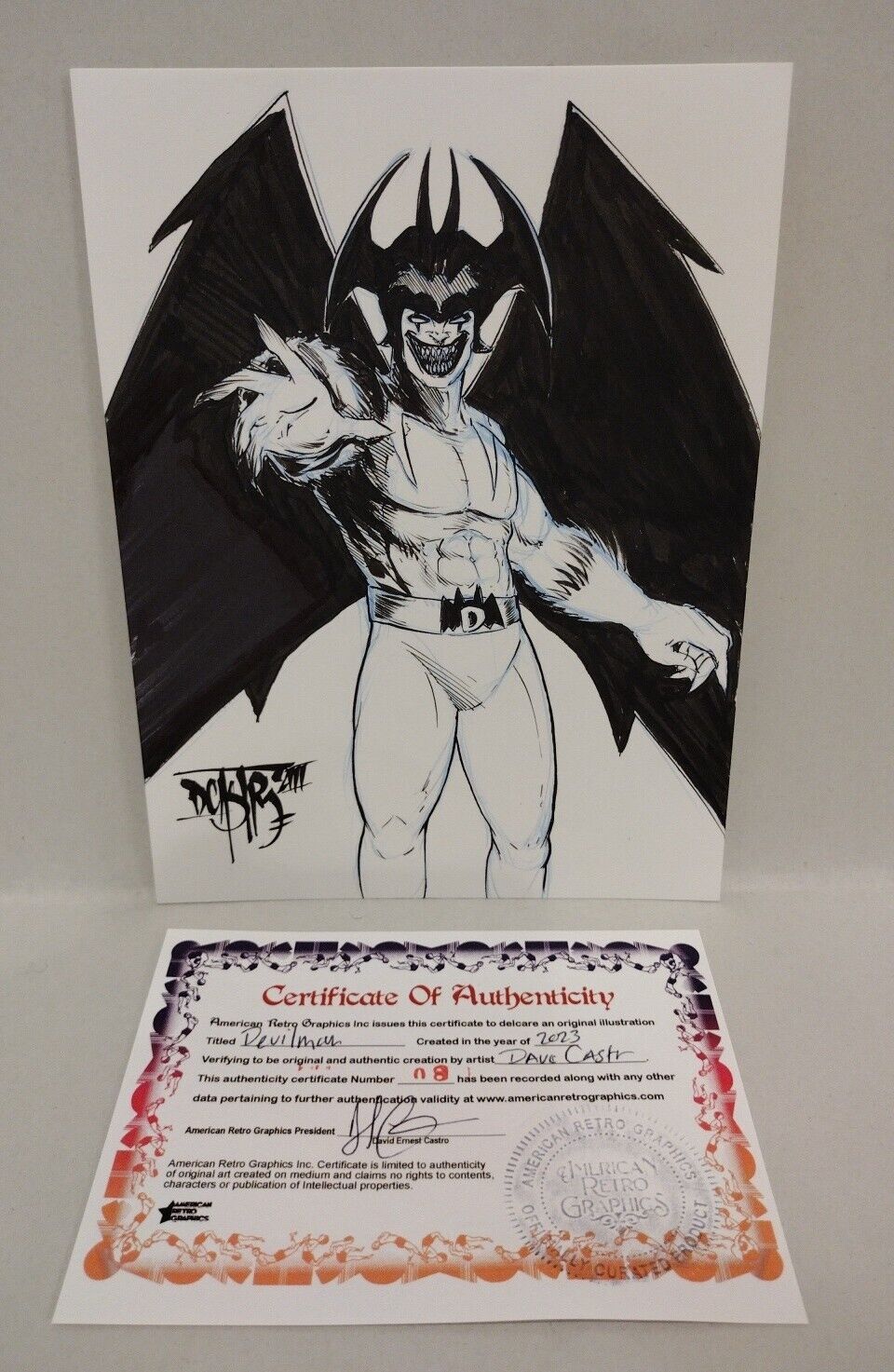 Original Comic Horror Art "Devilman" By Dave Castr W American Retro Graphics COA