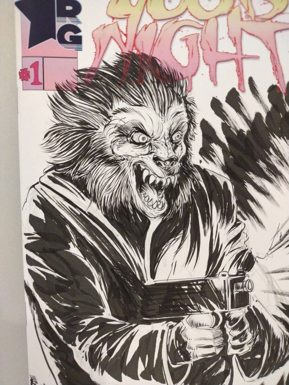 GOODNIGHT #1 (2022) ARG Sketch Cover Variant w Original Dave Castr Uzi Werewolf