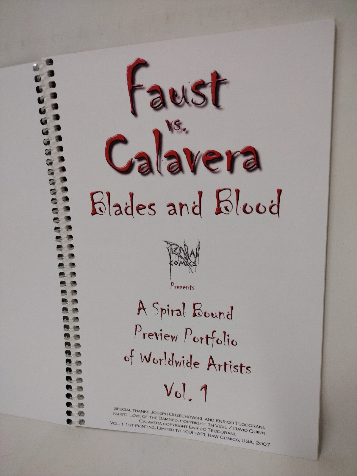 Faust Vs Calavera Blades & Blood (2007) RAW Comics Pin-up Book Signed Tim Vigil