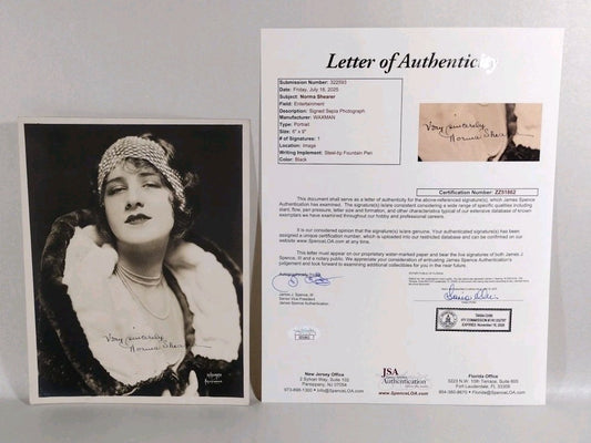 Norma Shearer Silver Screen Actress 6 X 9" Sepia Photo Signed W JSA COA
