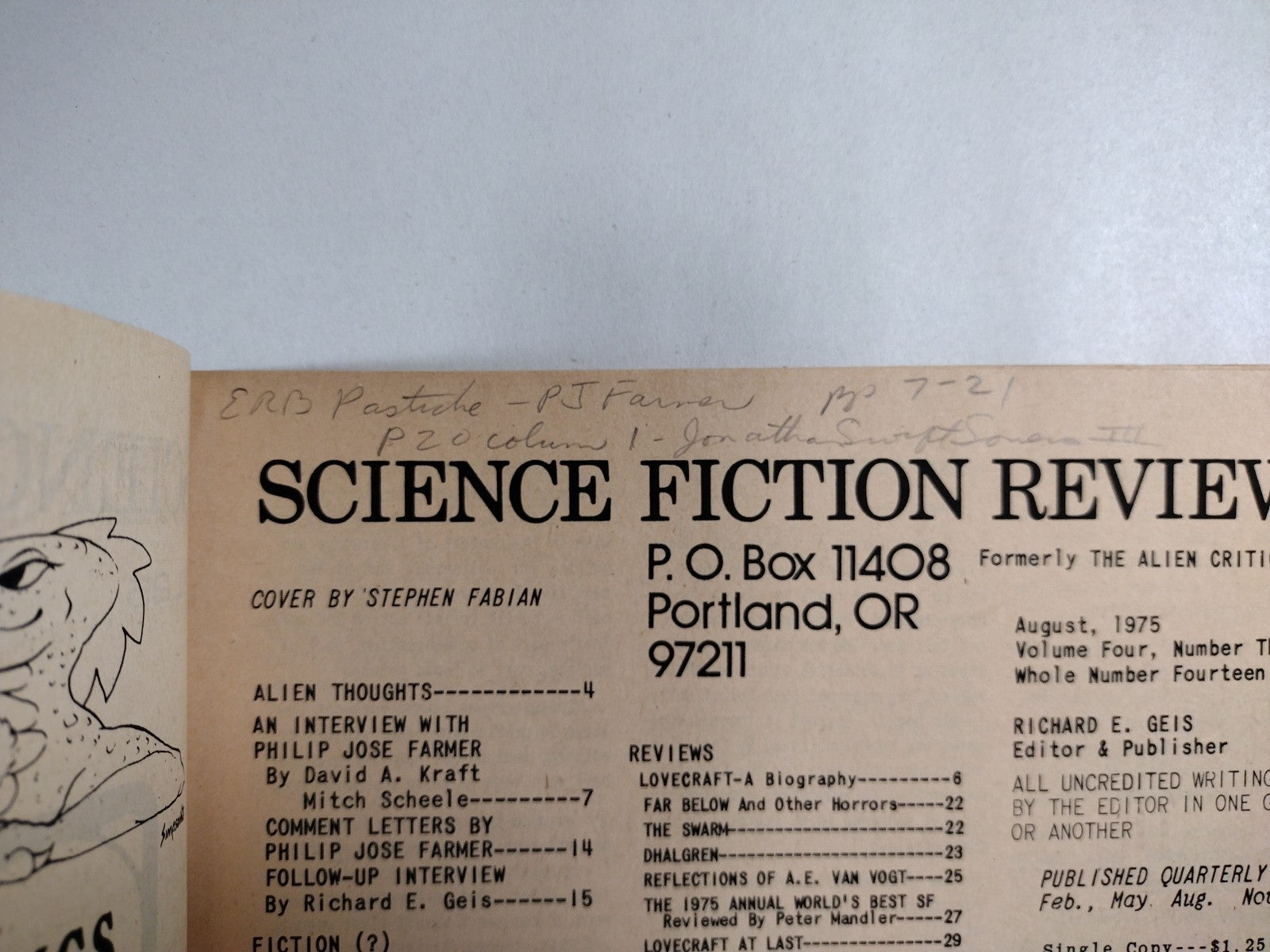 Science Fiction Review (1975) Fanzine Lot #14 20 21 Stephen Fabian Cover Art
