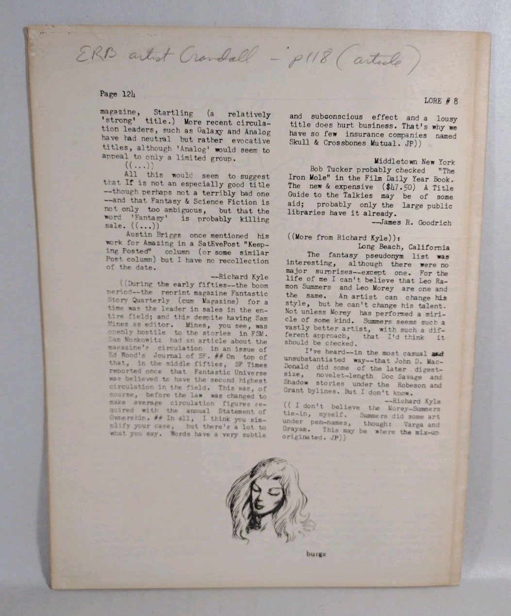 Lore (1966) Jerry Page Fanzine Lot #4 5 6 8 9 Early Jeffery Jones Art