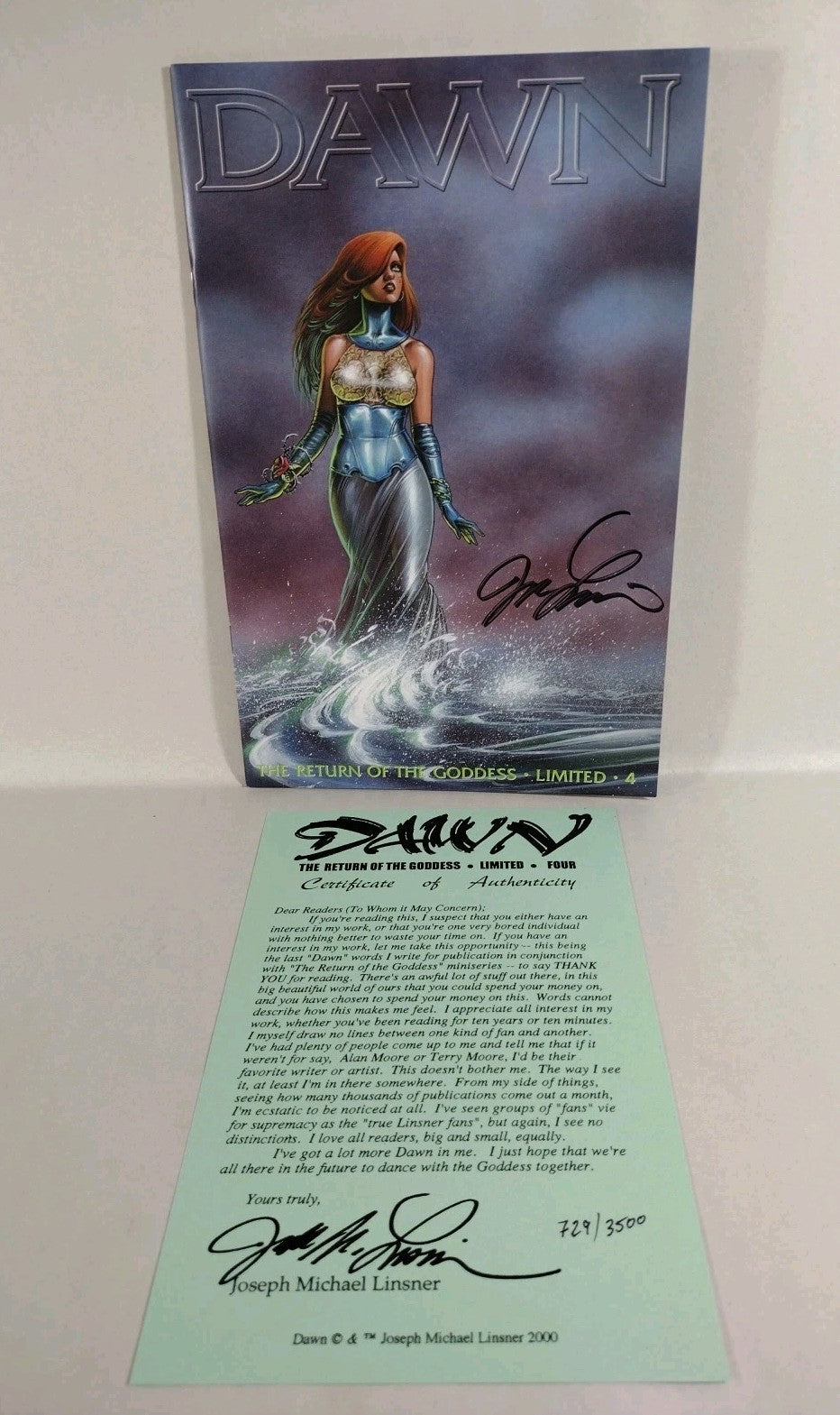 Dawn Return Of The Goddess Limited #4 Signed J M Linsner W COA #'d 729/3500 NM