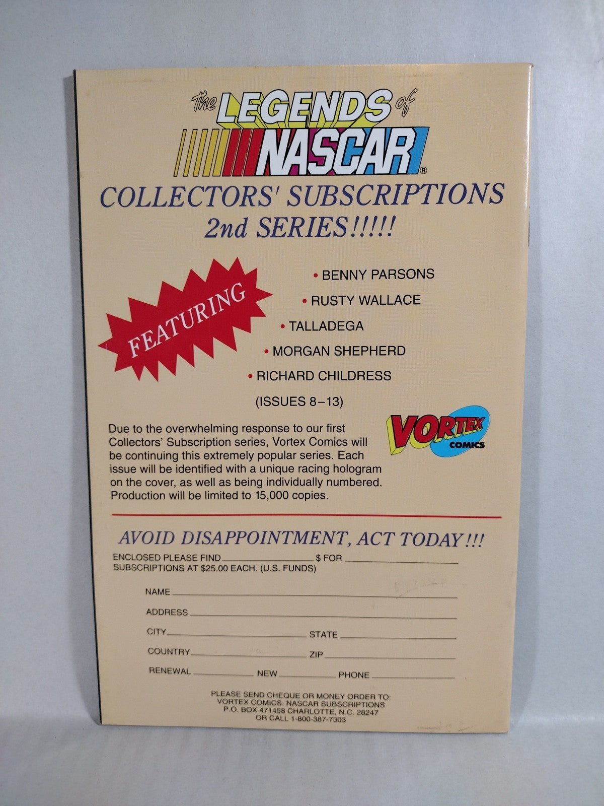 Legends of NASCAR 1992 Vortex Comic #'d Hologram Set Issues 9 10 11 12 13