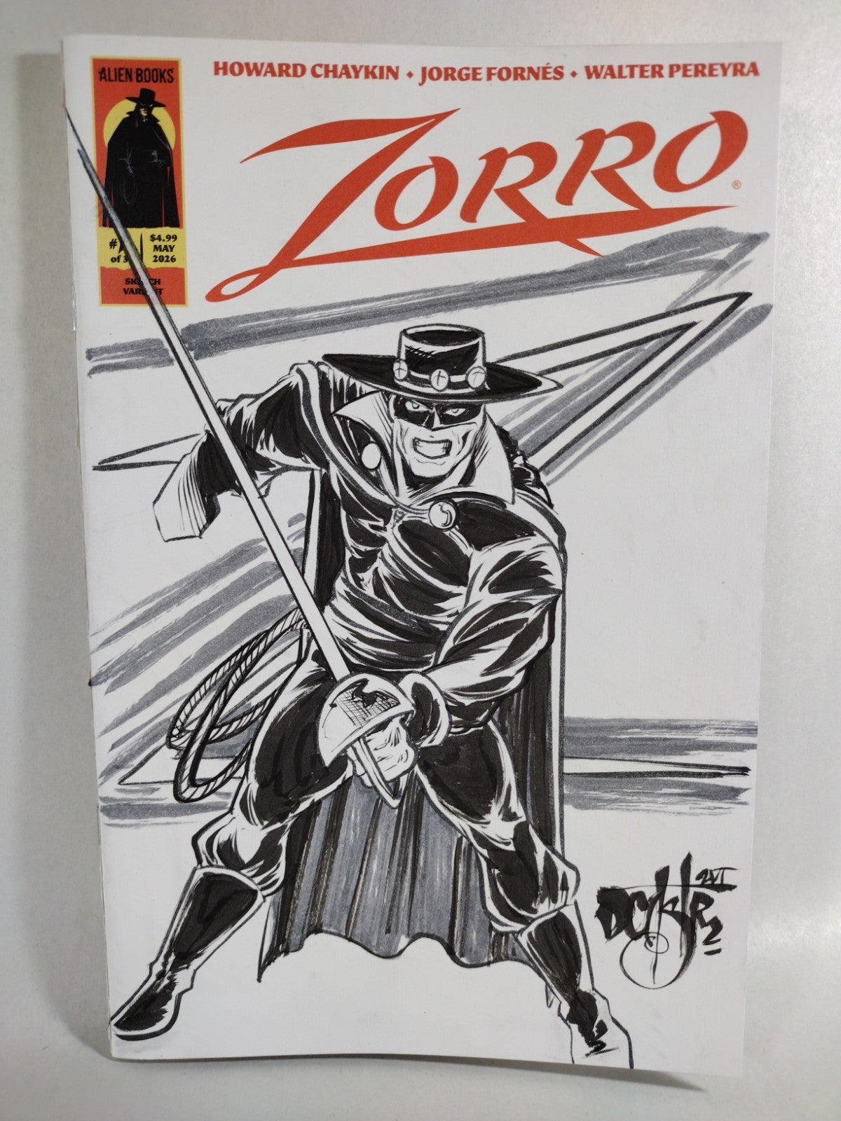 Zorro 1 (2026) Alien Books Sketch Variant Cover Comic W Original Dave Castr Art