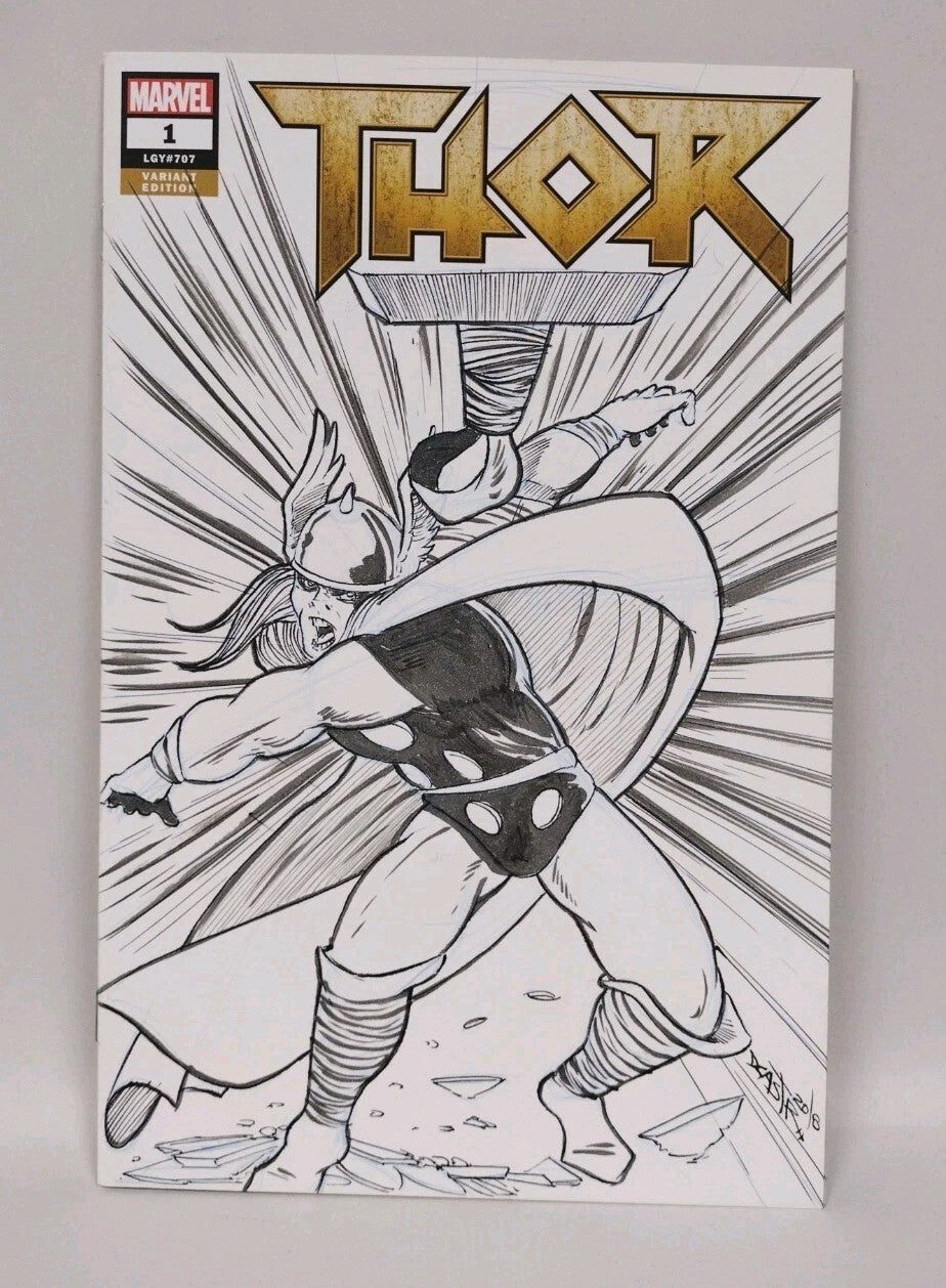 THOR #1 LGY #70 (2018) Marvel Sketch Cover Comic w Original Art Dave Castr 