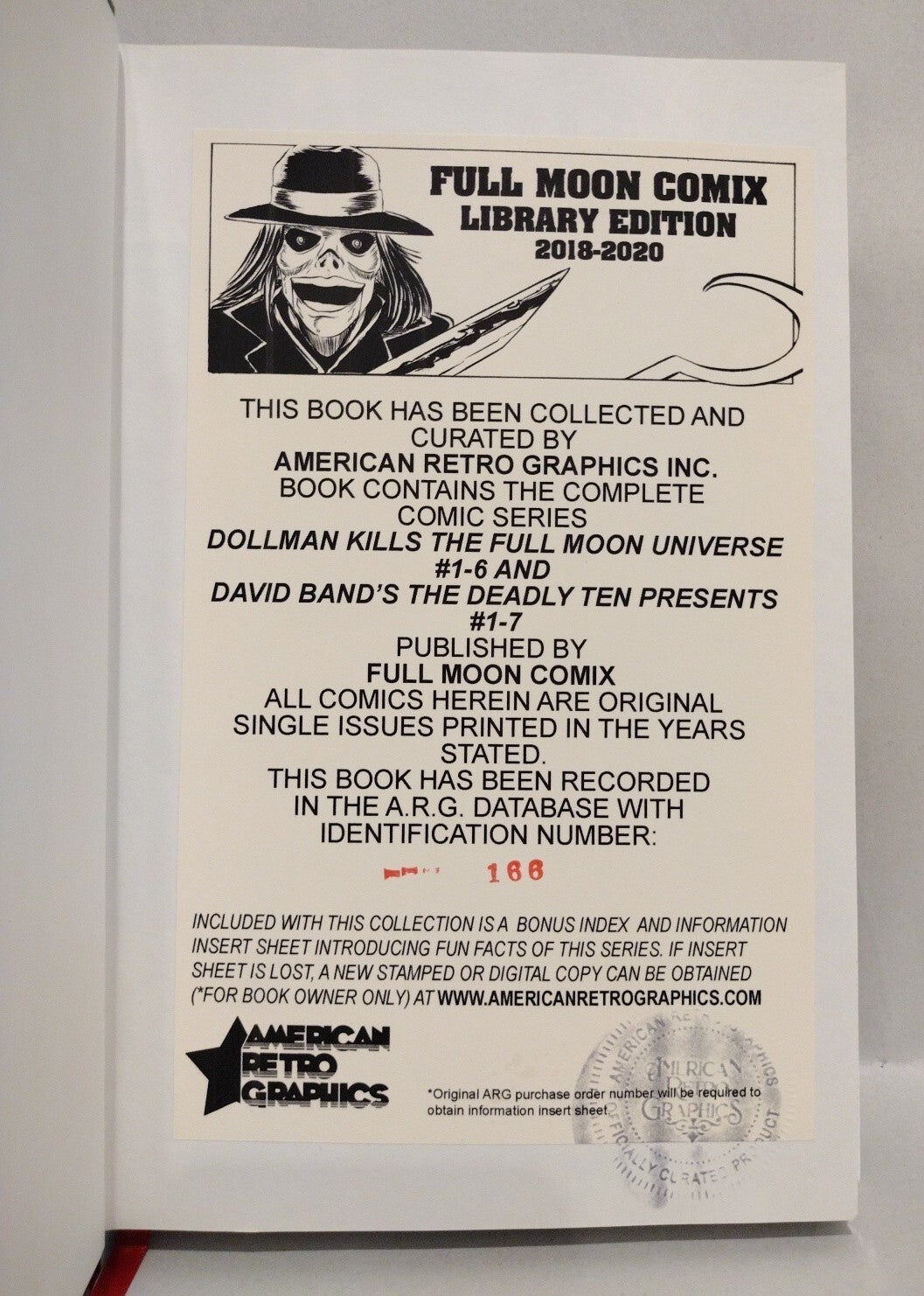 Full Moon Comix Library Edition Custom Bound Comic Hardcover ARG 166 Deadly Ten