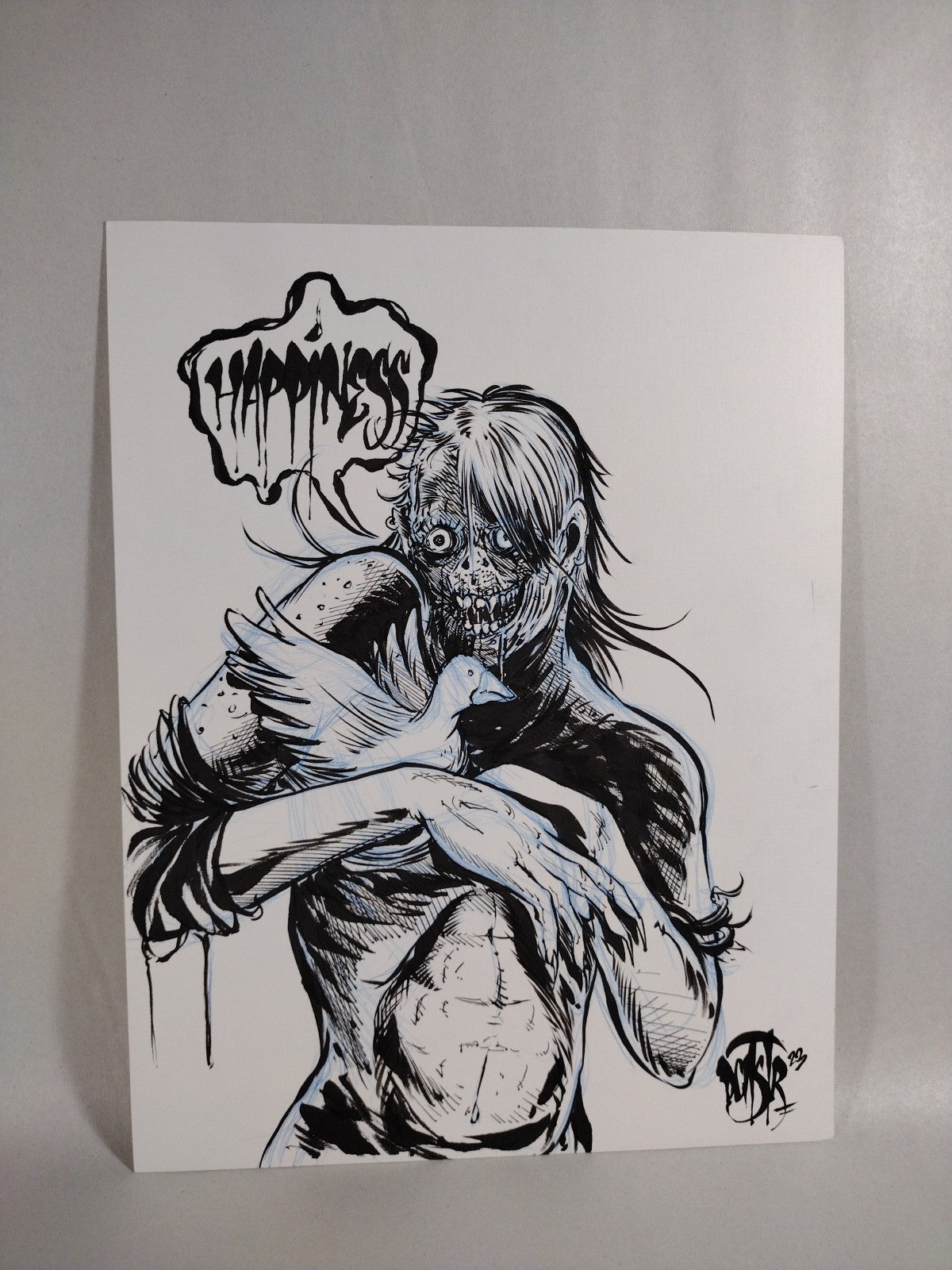 Happiness Original (2023) Dave Castr 8.5 X 11" Pencil Ink Drawing W ARG COA 193