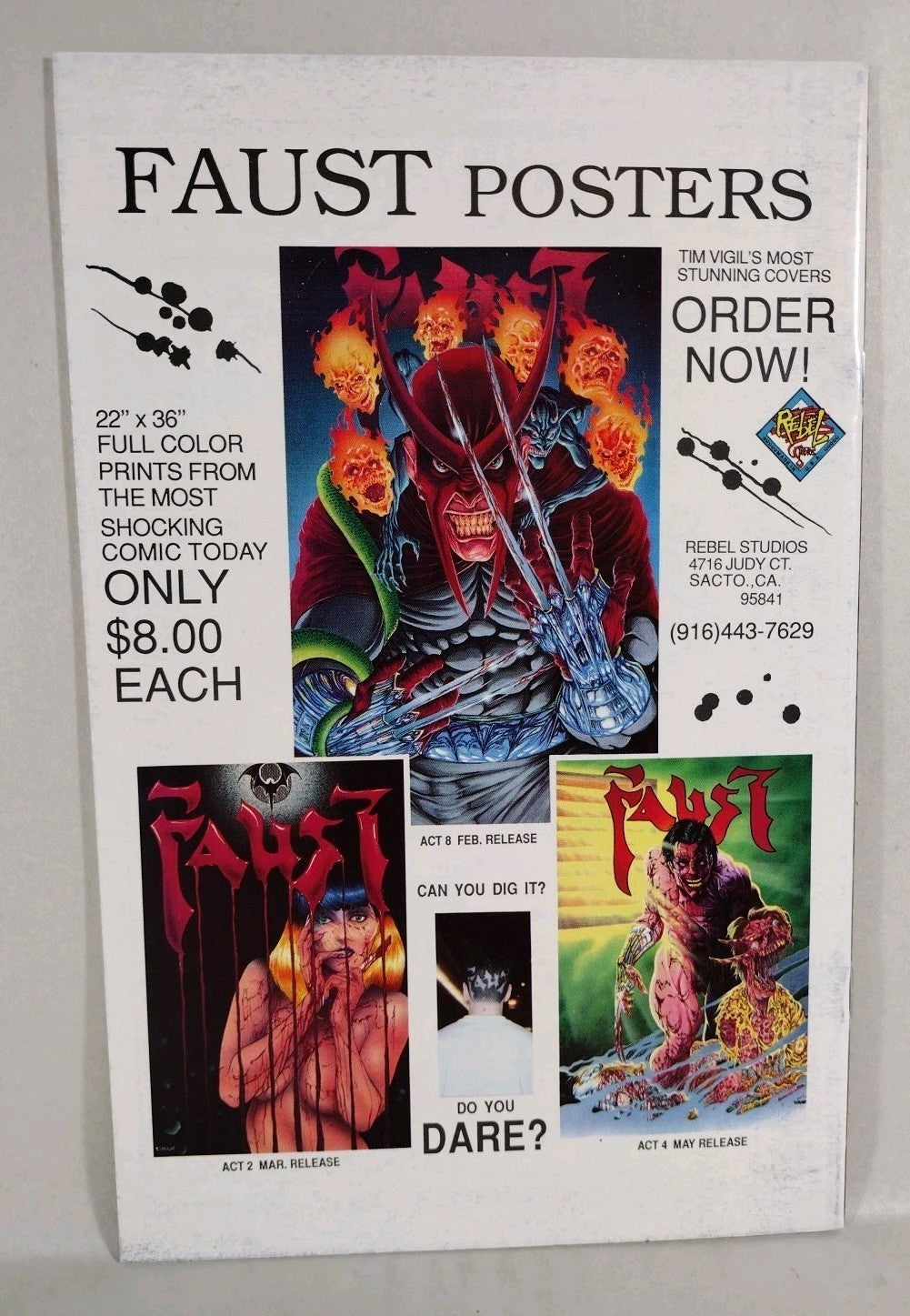 Faust Love of the Damned 3 (1992) Rebel Studios Comic 2nd Print Signed Tim Vigil