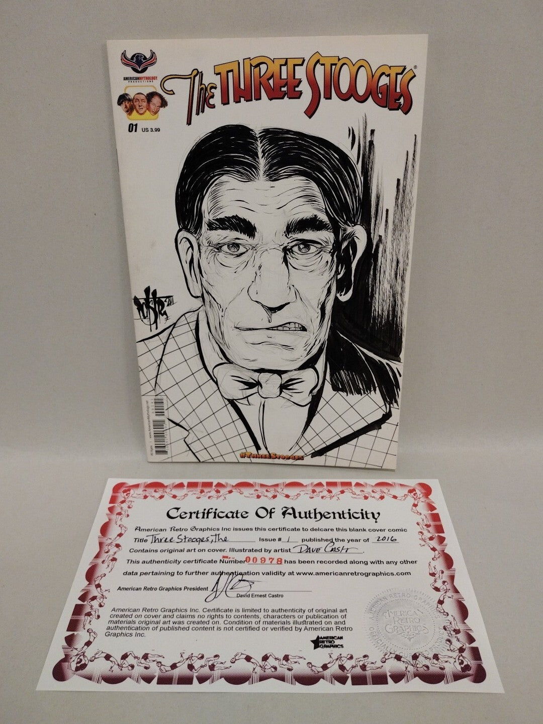 The Three Stooges #1 (2016) Sketch Cover Variant W Original Dave Castr Shemp Art