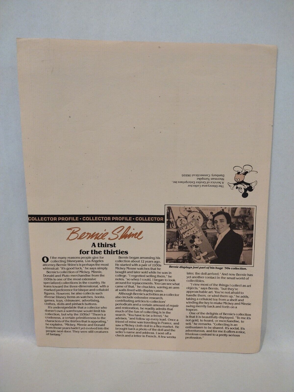 The Disneyana Collector Vol 1 Number 1 Summer 1982 Disney Memorabilia Newsletter