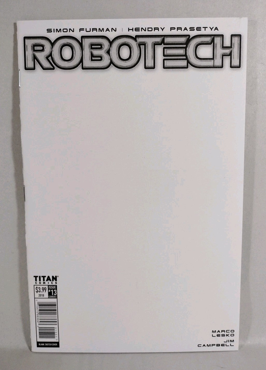 Robotech #13 (2018) Titan Comic Blank Sketch Variant Cover VF-NM