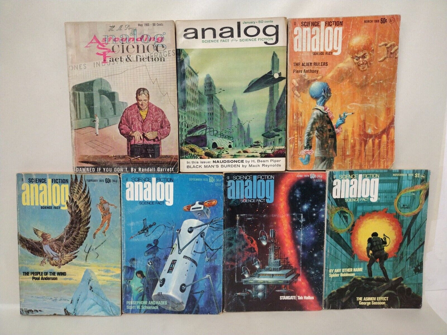 Analog Science Fact Fiction Lot of 7 Pulp Novels 1960-1976 Poul Anderson Aliens