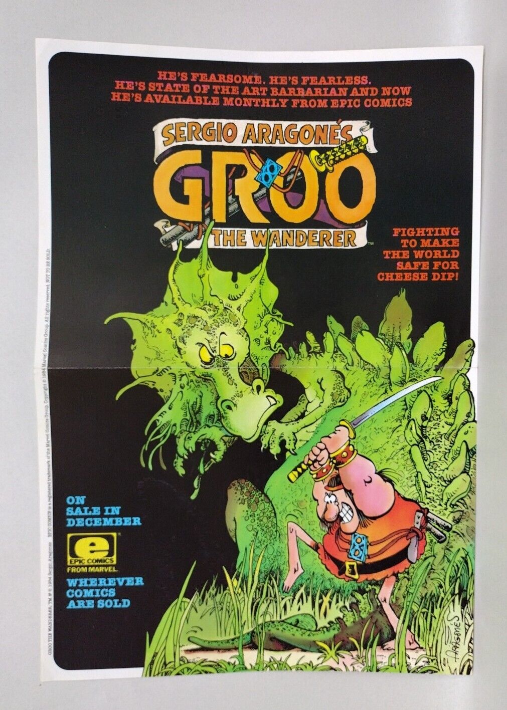 Sergio Aragone's GROO The Wanderer (1984) Epic Comics Retailer Poster Folded