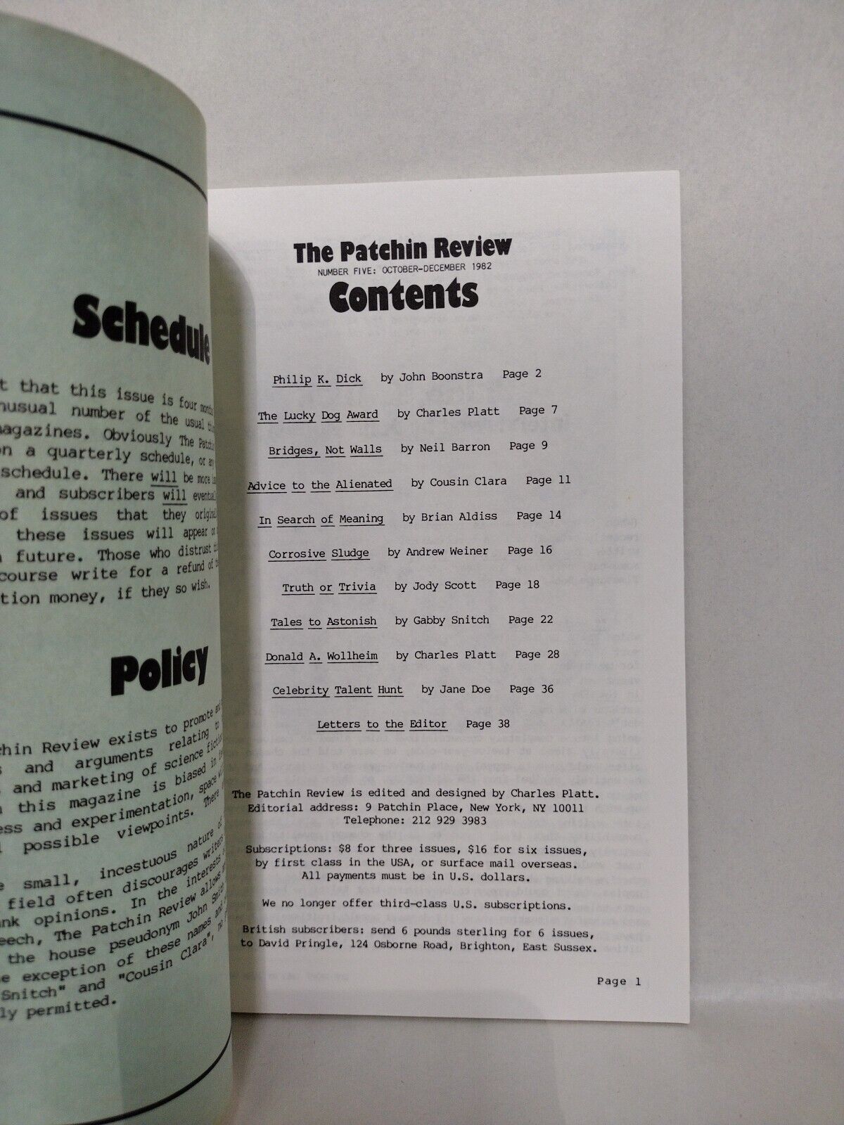 Patchin Review (1982) Charles Platt Sci-fi Zine Lot Set #4 5 6 7 Last Issue